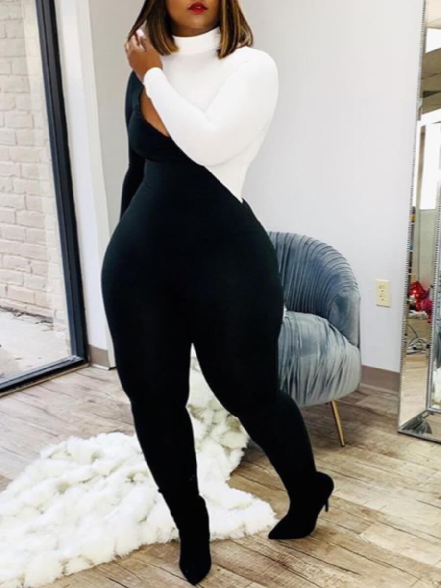 

LW Sportswear Patchwork Skinny Black One-piece Jumpsuit