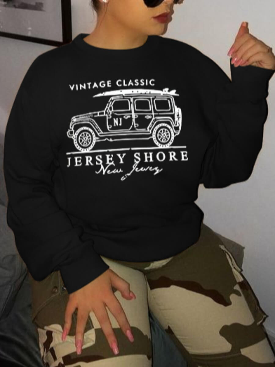 

Lovely Casual O Neck Print Black Hoodie