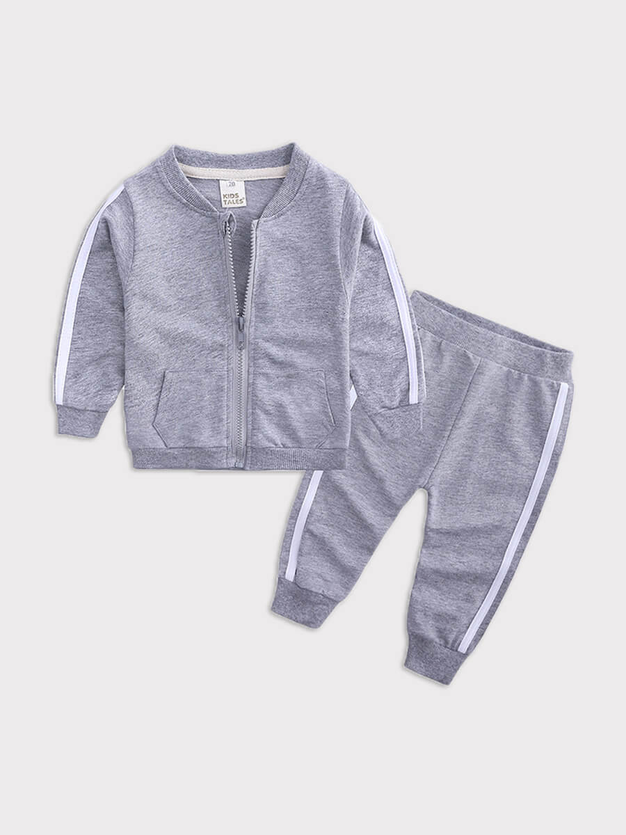 

Lovely Sportswear Patchwork Zipper Design Grey Girl Two-piece Pants Set