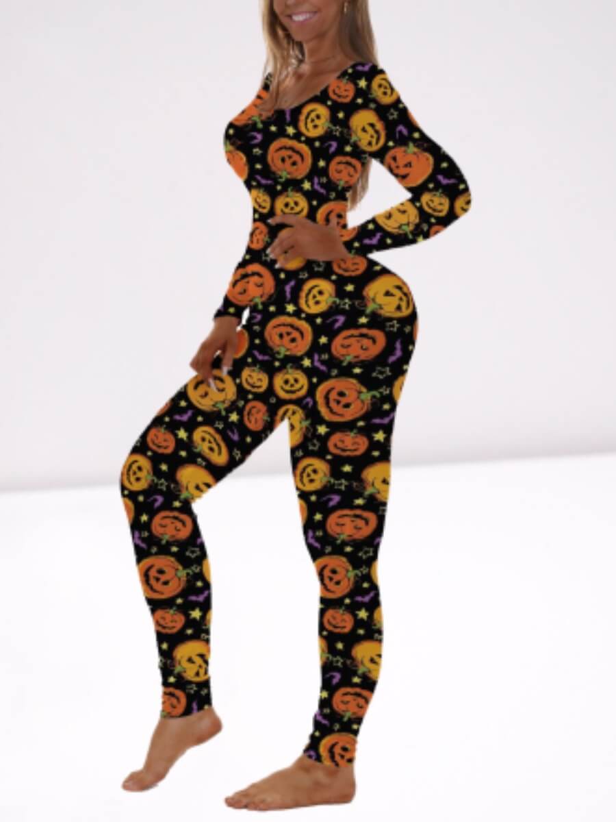

Lovely Leisure U Neck Print Skinny Orange Red Sleepwear