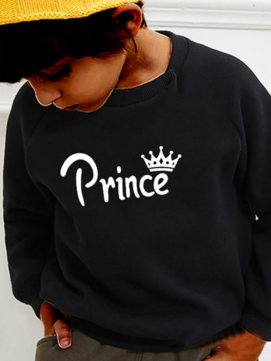 

Lovely Family O Neck Letter Print Black Boy Hoodie, Boys