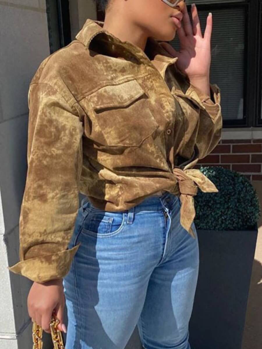 

Lovely Casual Turndown Collar Pocket Patched Yellow Coat