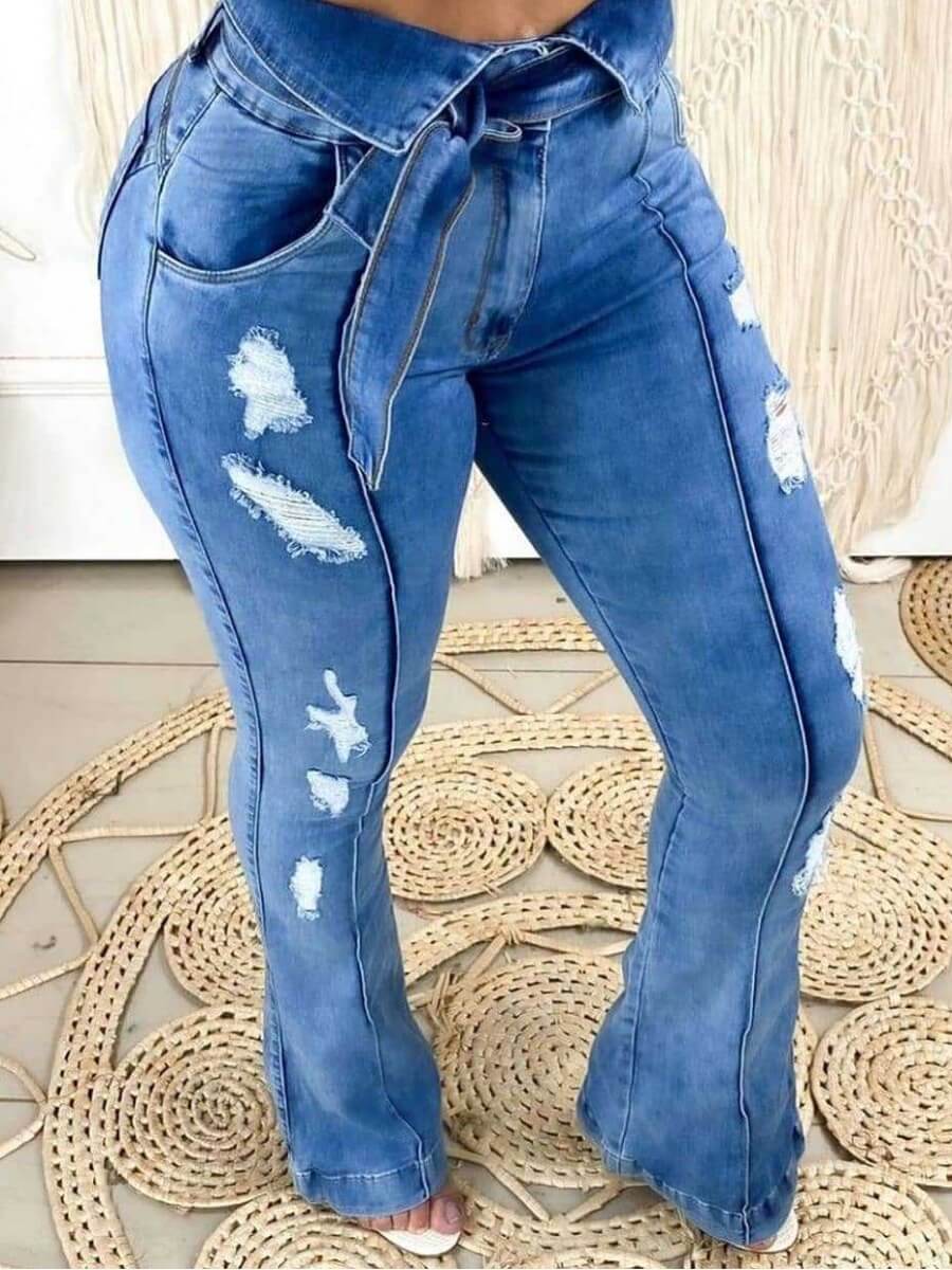 

Lovely Stylish Patchwork Skinny Blue Jeans