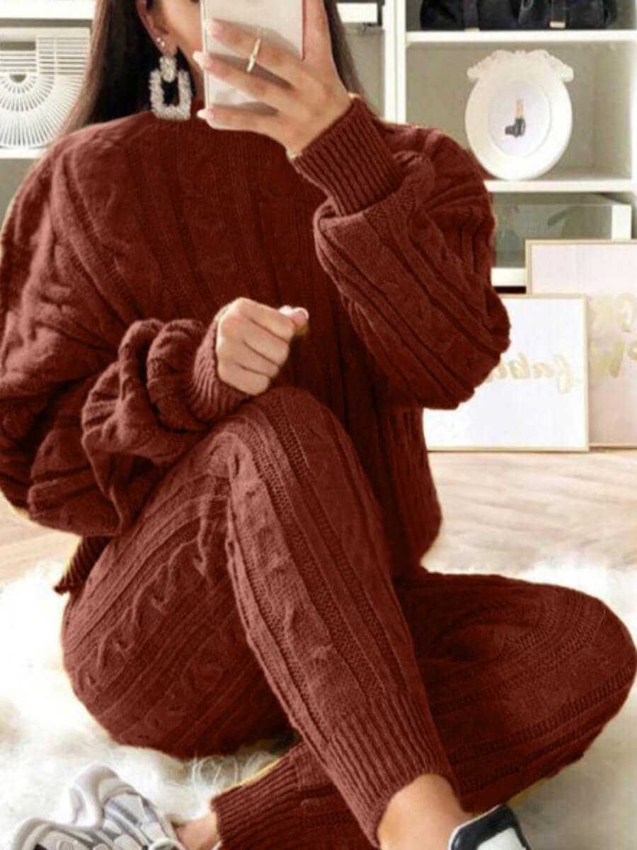 

Lovely Casual O Neck Striped Wine Red Plus Size Two-piece Pants Set