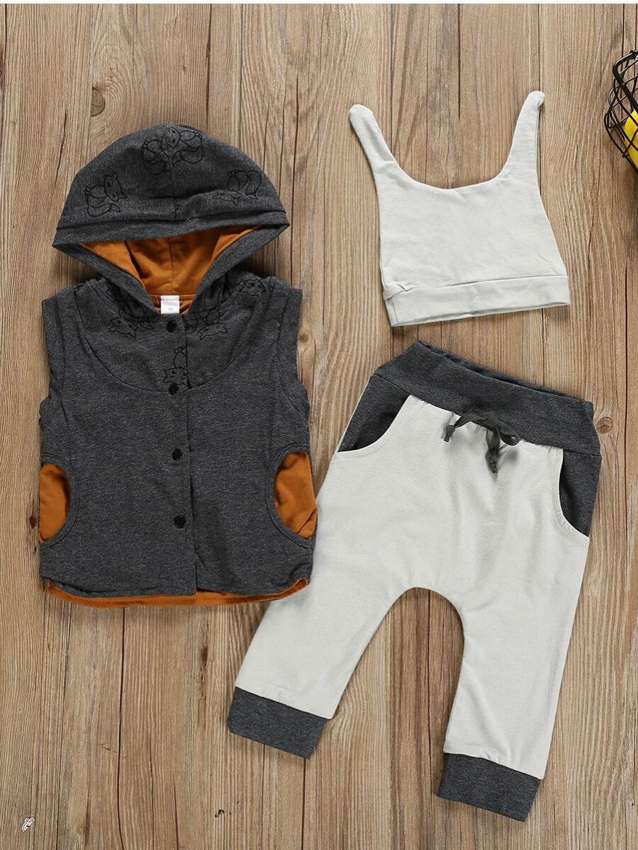 

Lovely Casual Hooded Collar Patchwork Dark Grey Boy Two-piece Pants Set