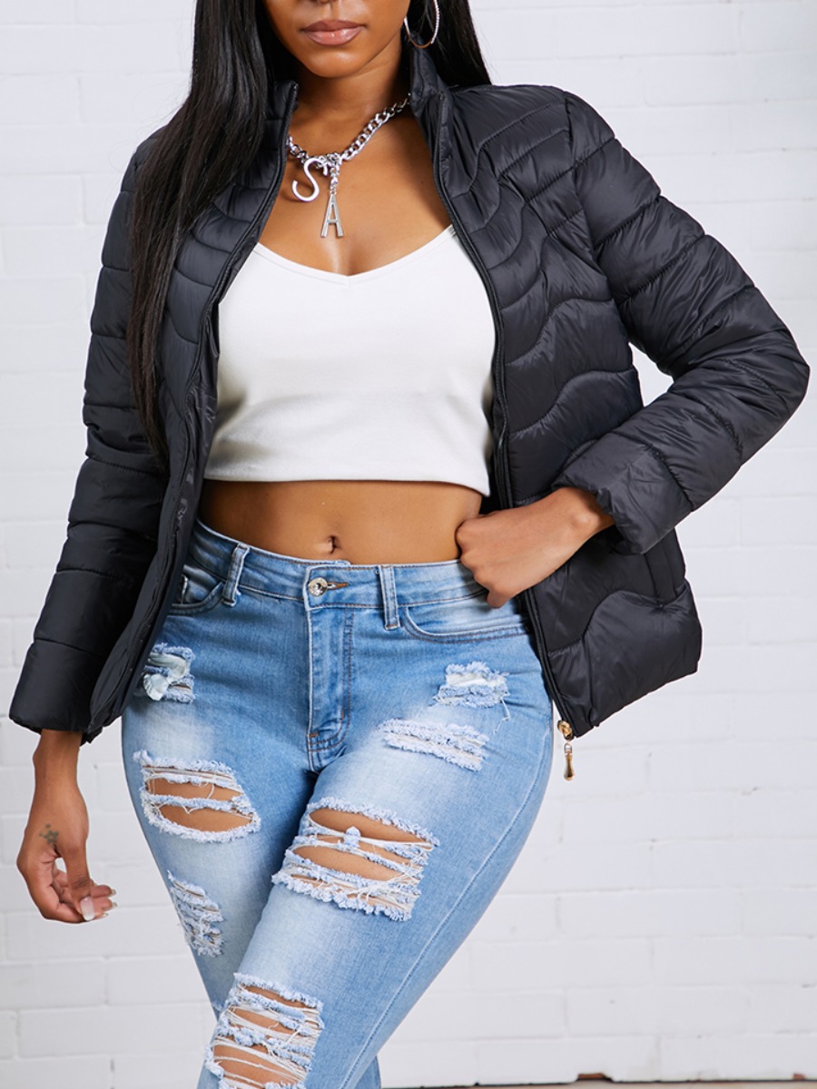 

Lovely Stylish Mandarin Collar Zipper Design Black Parka
