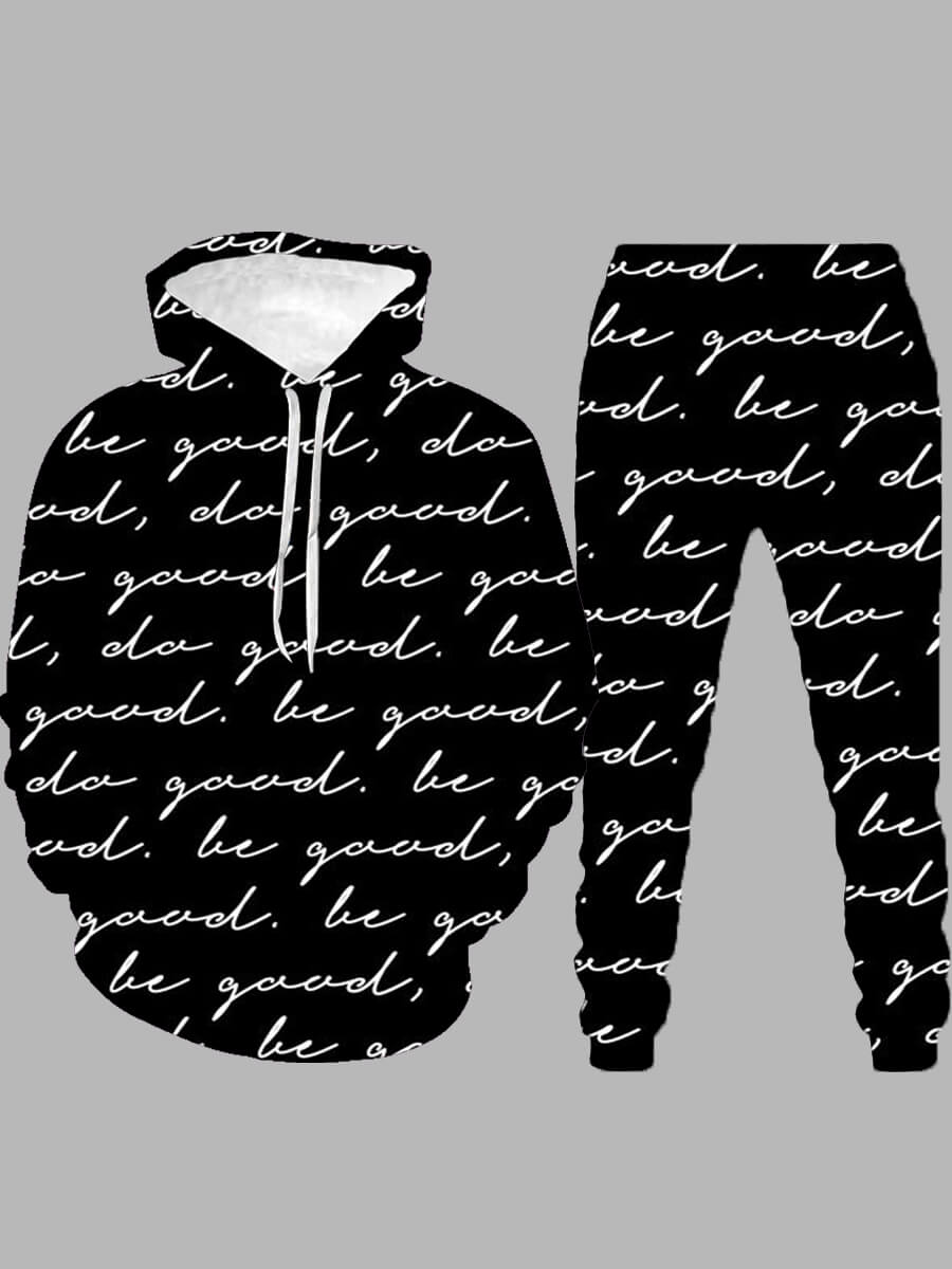 

Lovely Street Hooded Collar Letter Print Black Men Two-piece Pants Set