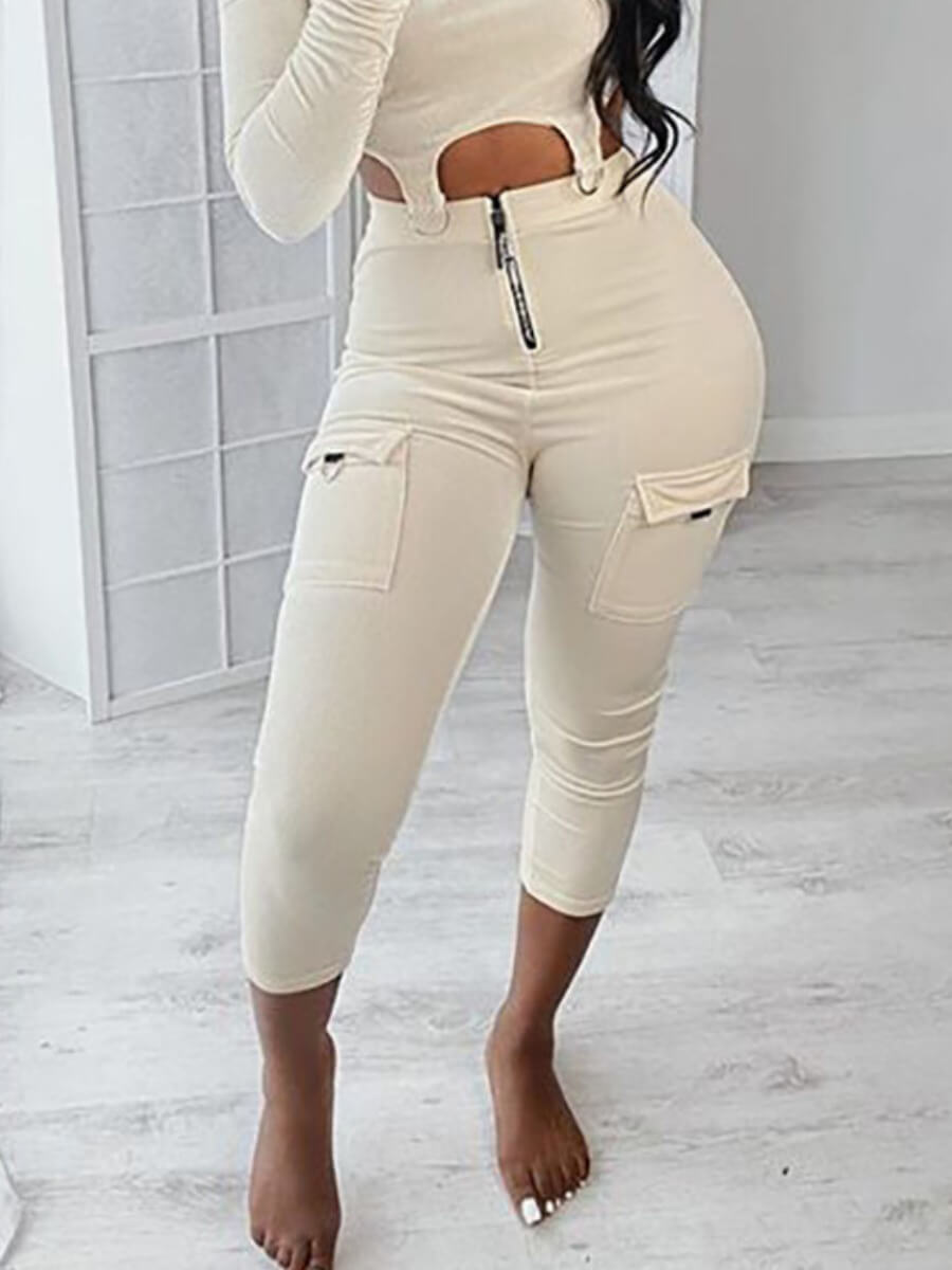 

Lovely Street Pocket Patched White Pants