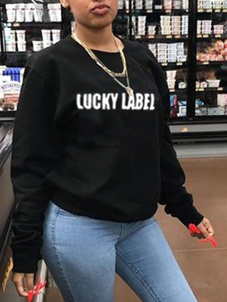 

Lovely Casual O Neck Letter Print Black Hoodie