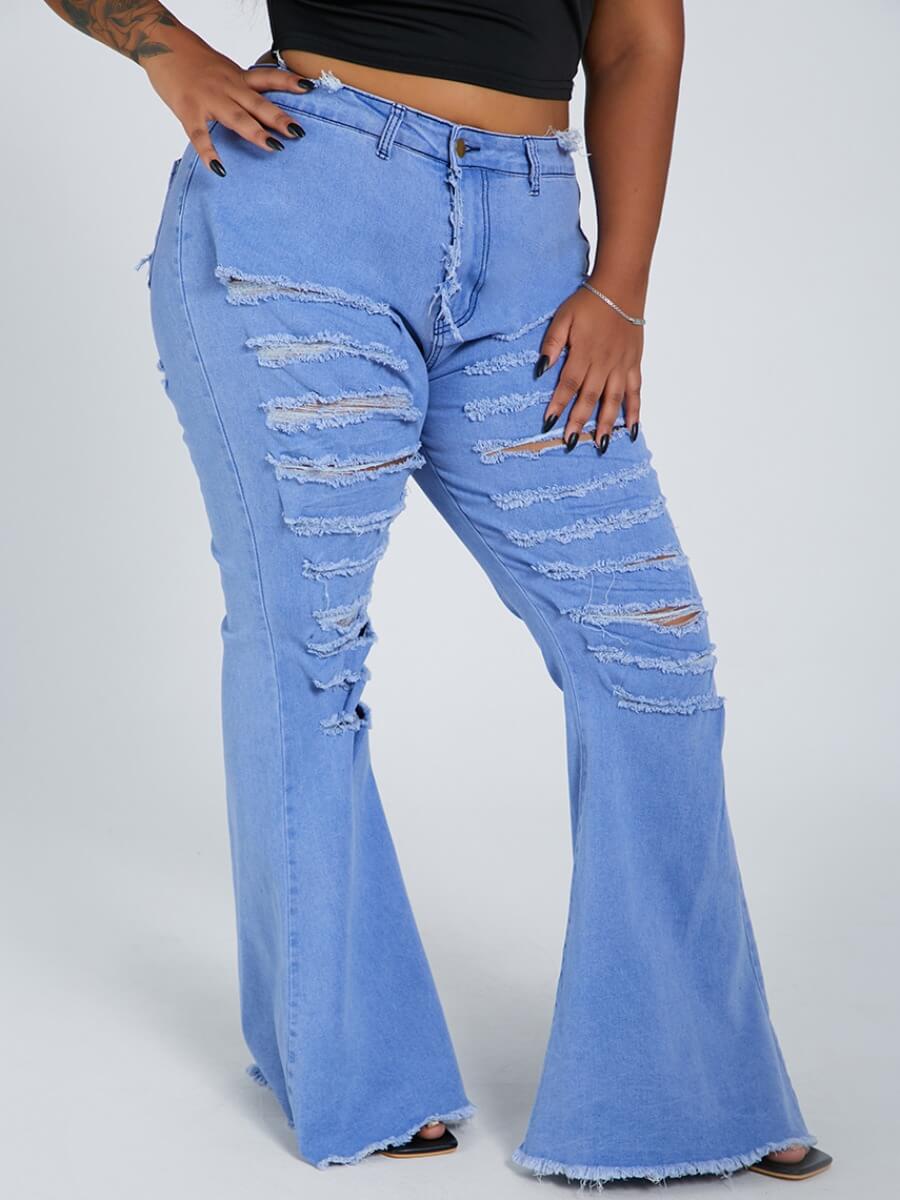 

Lovely Street Broken Holes Baby Blue Plus Size Jeans