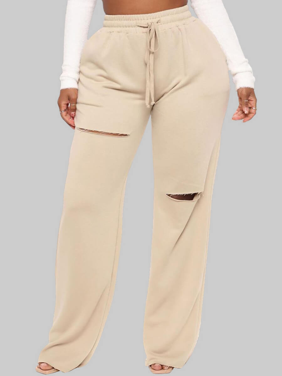 

Lovely Casual Broken Holes Apricot Plus Size Pants