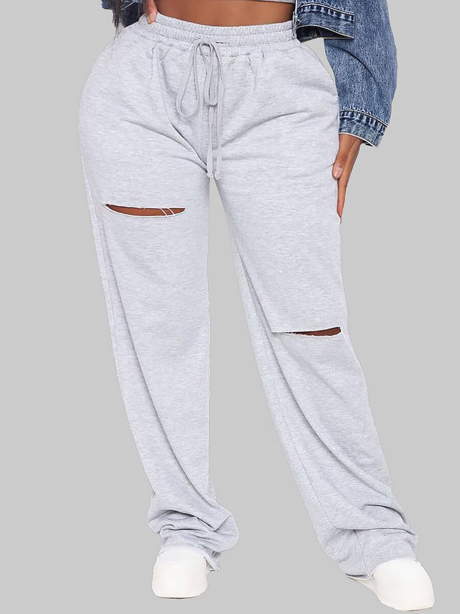 

Lovely Casual Broken Holes Grey Plus Size Pants