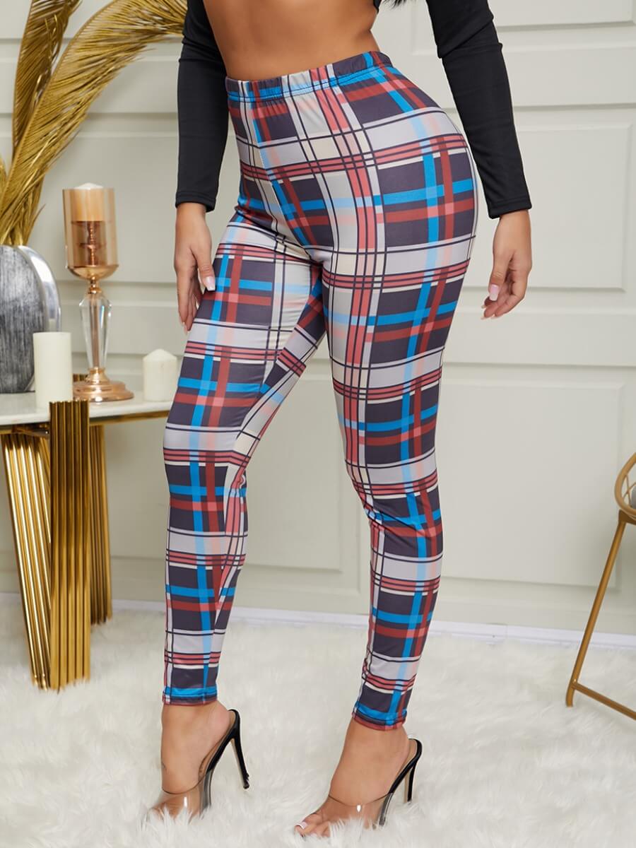 Lovely Stylish Grid Print Skinny Red And Black Pants