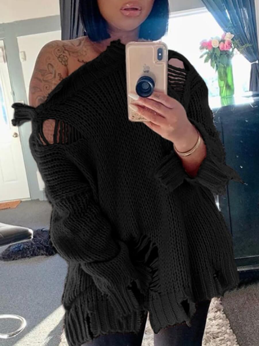 

lovely Street Broken Holes Black Sweater