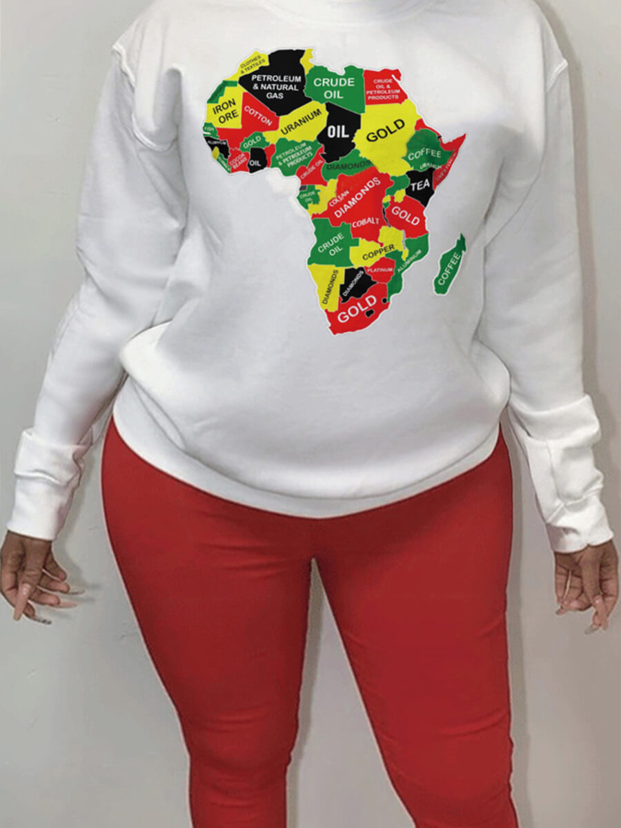 

Lovely Casual O Neck Print White Plus Size Hoodie