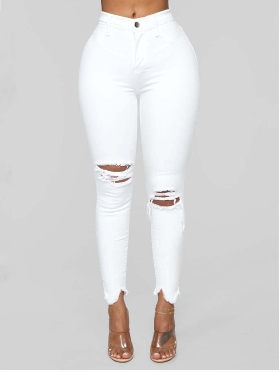 

LW Casual Hollow-out Skinny White Jeans