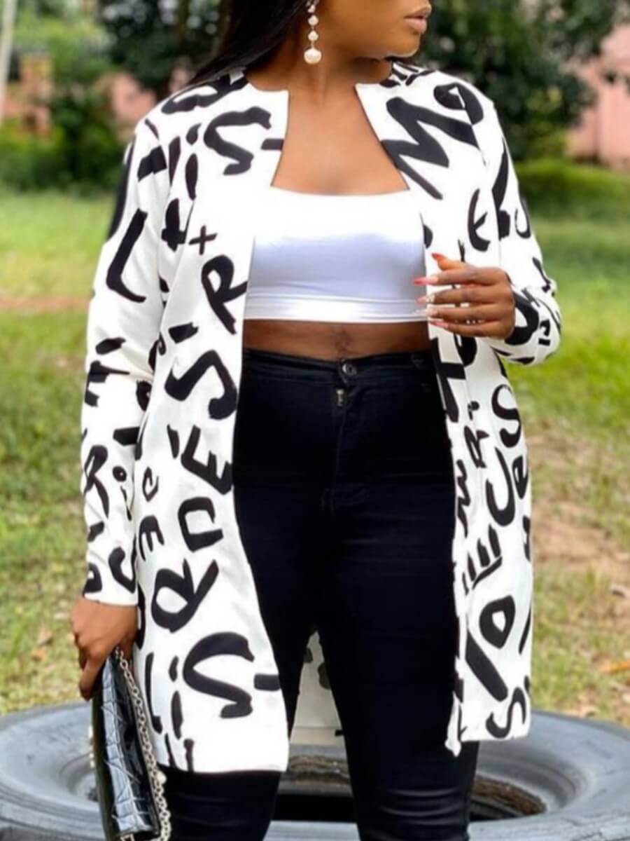 

Lovely Casual Letter Print White Plus Size Coat