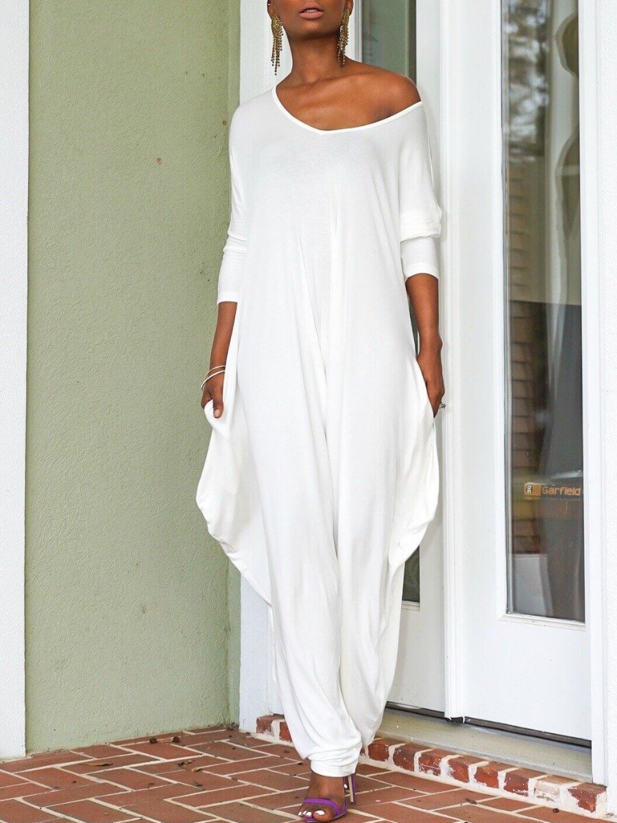

Lovely Casual Backless Loose White One-piece Jumpsuit