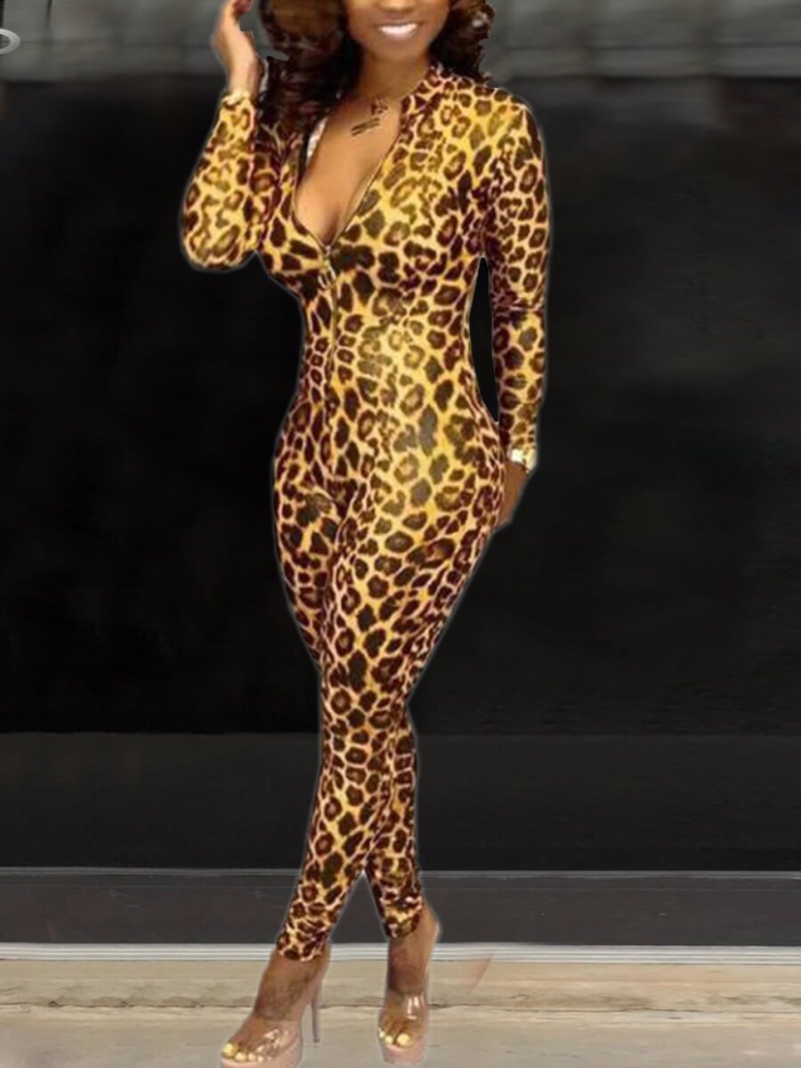 

Lovely Trendy Leopard Print Skinny One-piece Jumpsuit