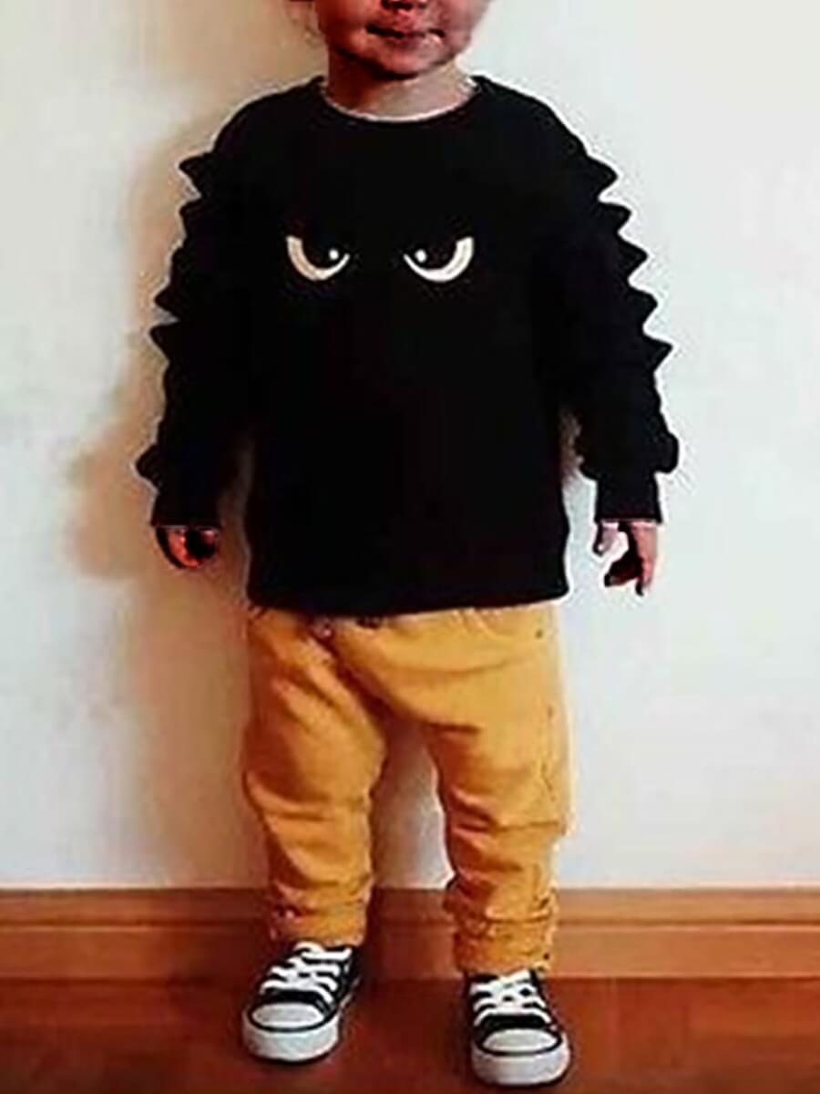 

Lovely Casual O Neck Cartoon Print Black Boy Two-piece Pants Set