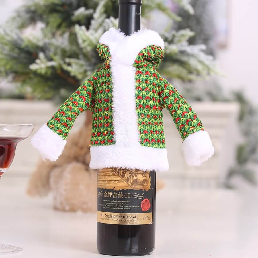 

Lovely Christmas Day Cartoon Green Wine Bag