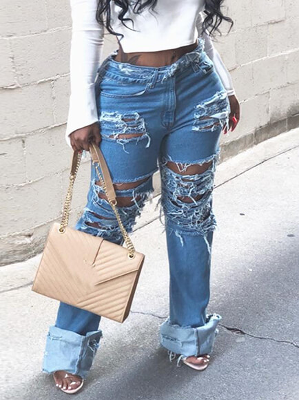 

Lovely Street Broken Holes Blue Jeans