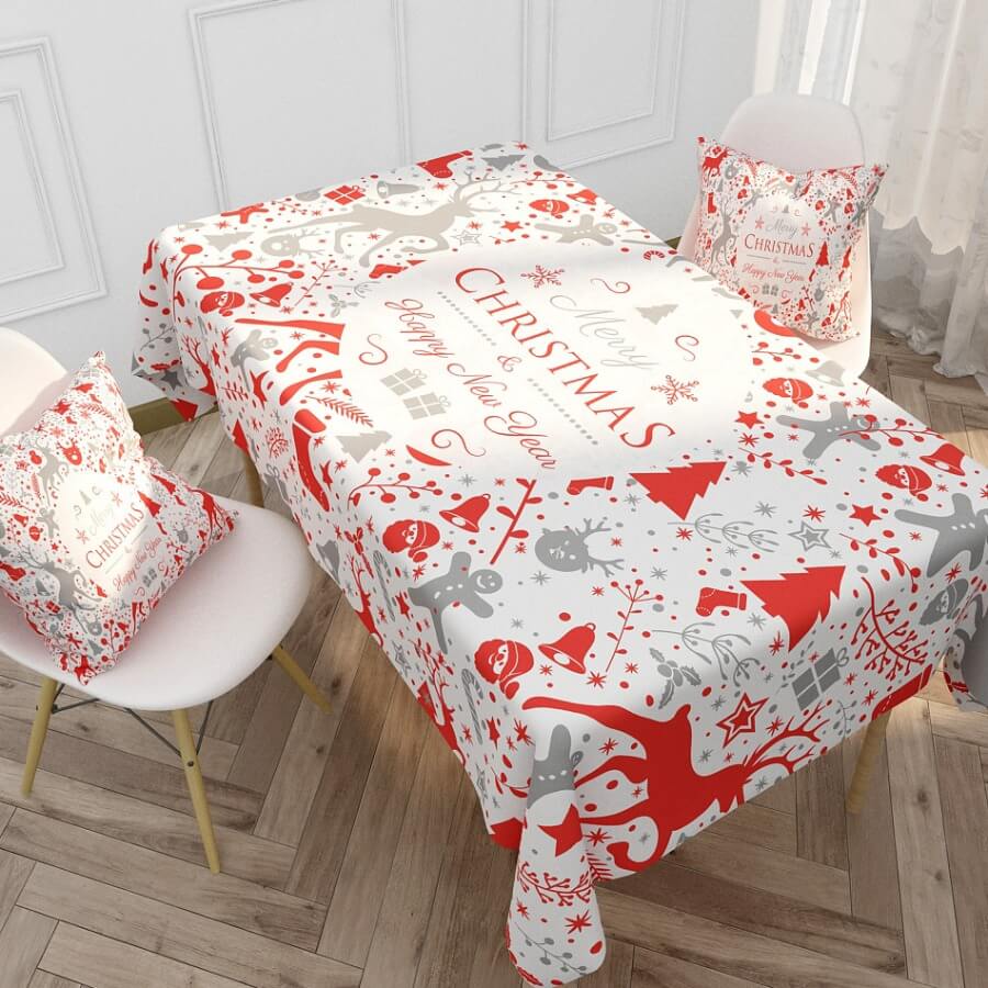 

Lovely Christmas Day Print Red Table Linens