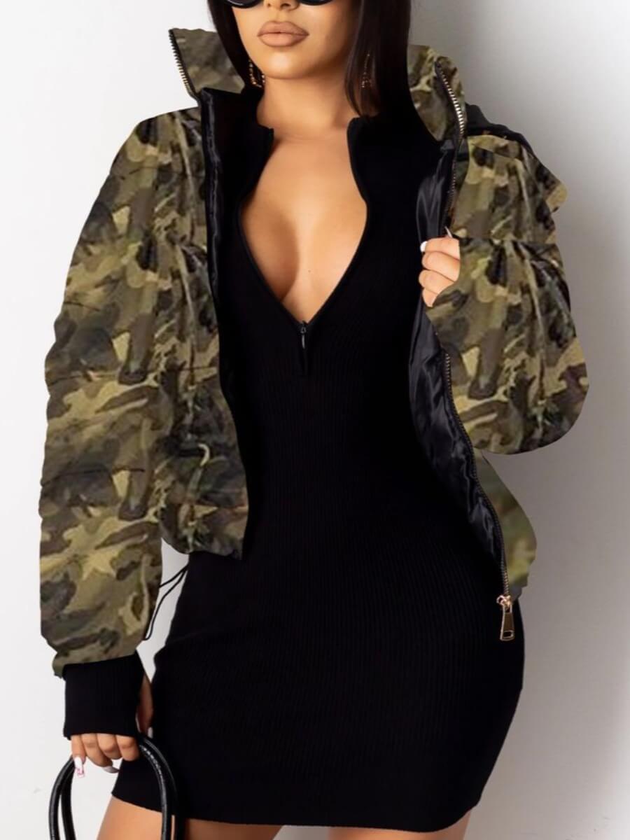 

Lovely Casual Turndown Collar Camo Print Zipper Design Parka