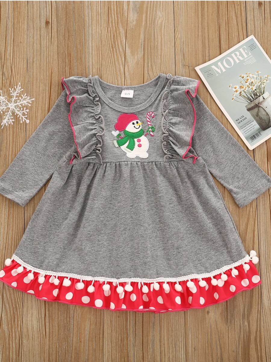 

Lovely Sweet O Neck Print Patchwork Grey Girl Knee Length Dress