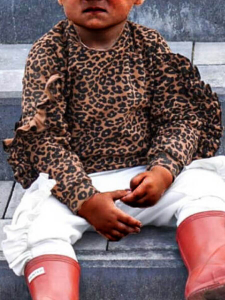 

Lovely Casual O Neck Leopard Print Girl Two-piece Pants Set