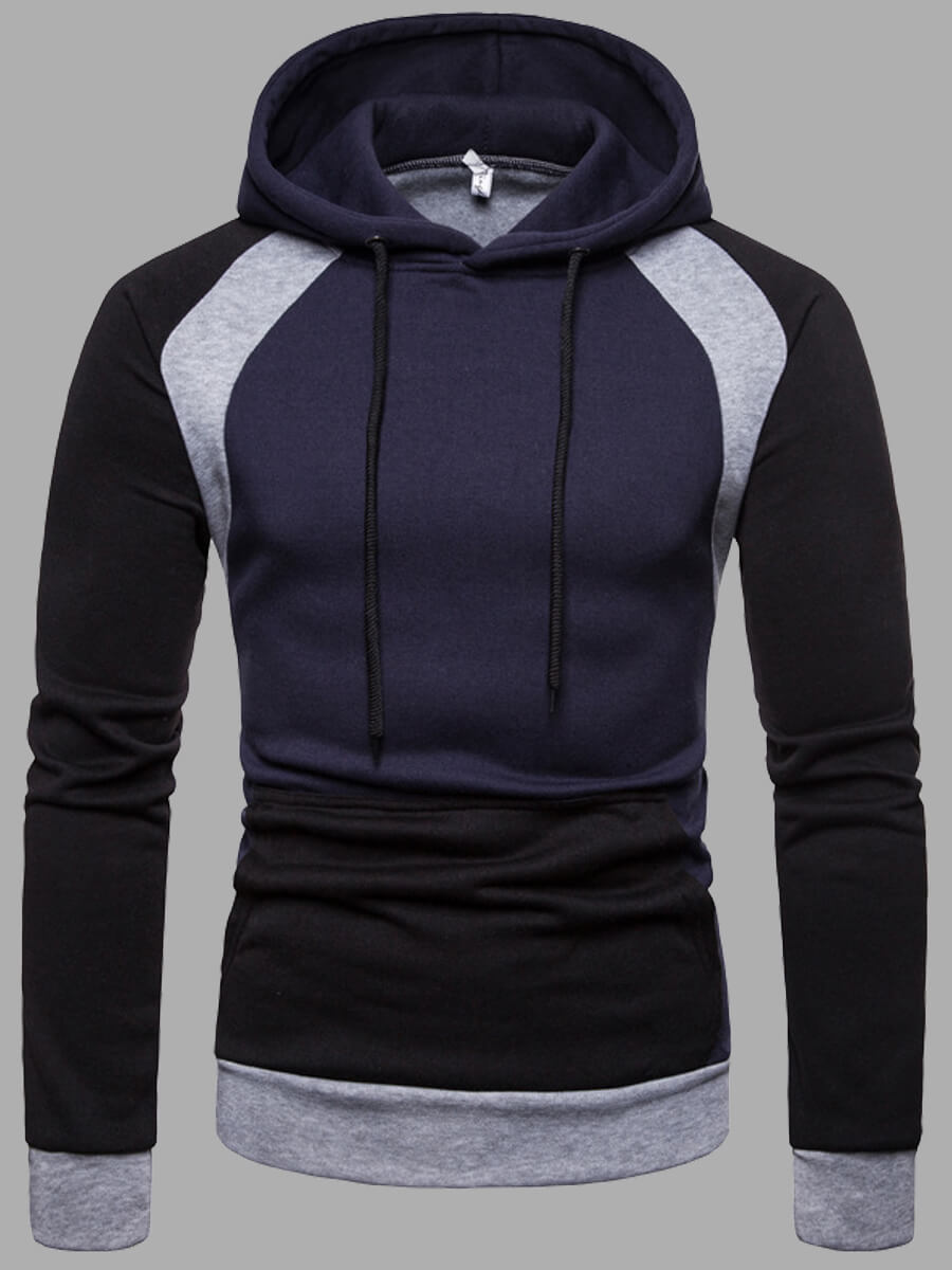 

Lovely Casual Hooded Collar Patchwork Navy Blue Men Hoodie