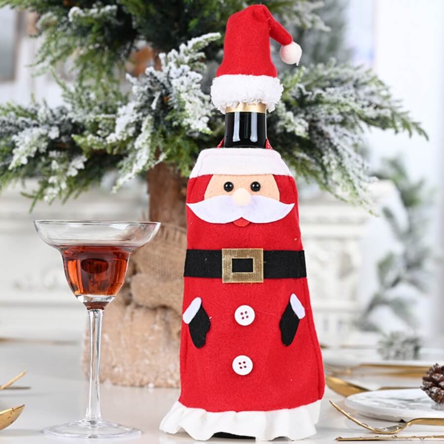 

Lovely Christmas Day Cartoon Red Decorative Wine Bag