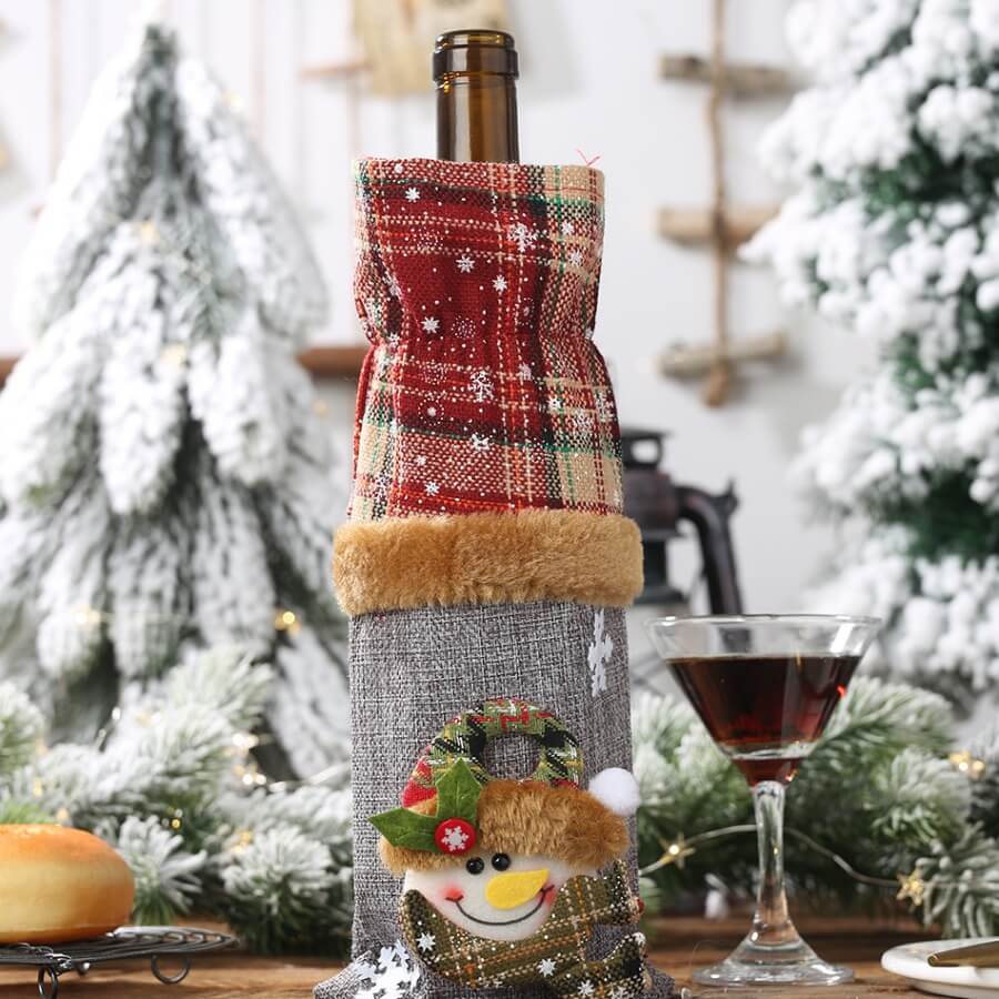 

Lovely Christmas Day Cartoon Patchwork Grey Decorative Wine Bag