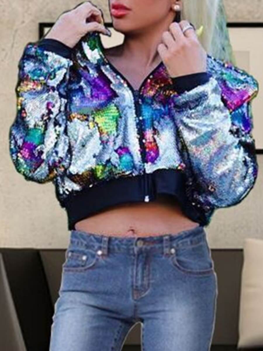

Lovely Casual Sequined Patchwork Multicolor Coat, Multi