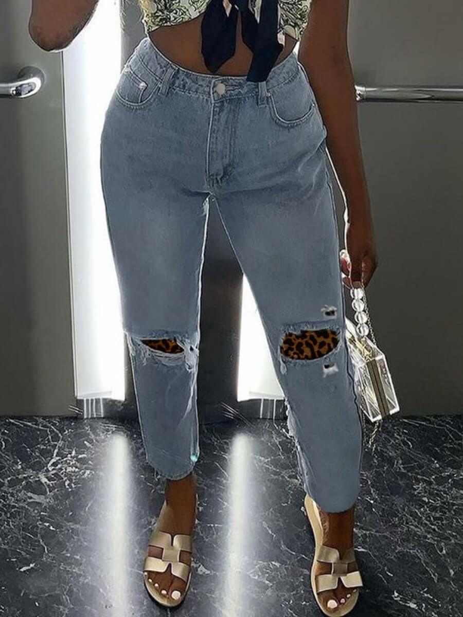 

Lovely Casual Hollow-out Baby Blue Jeans
