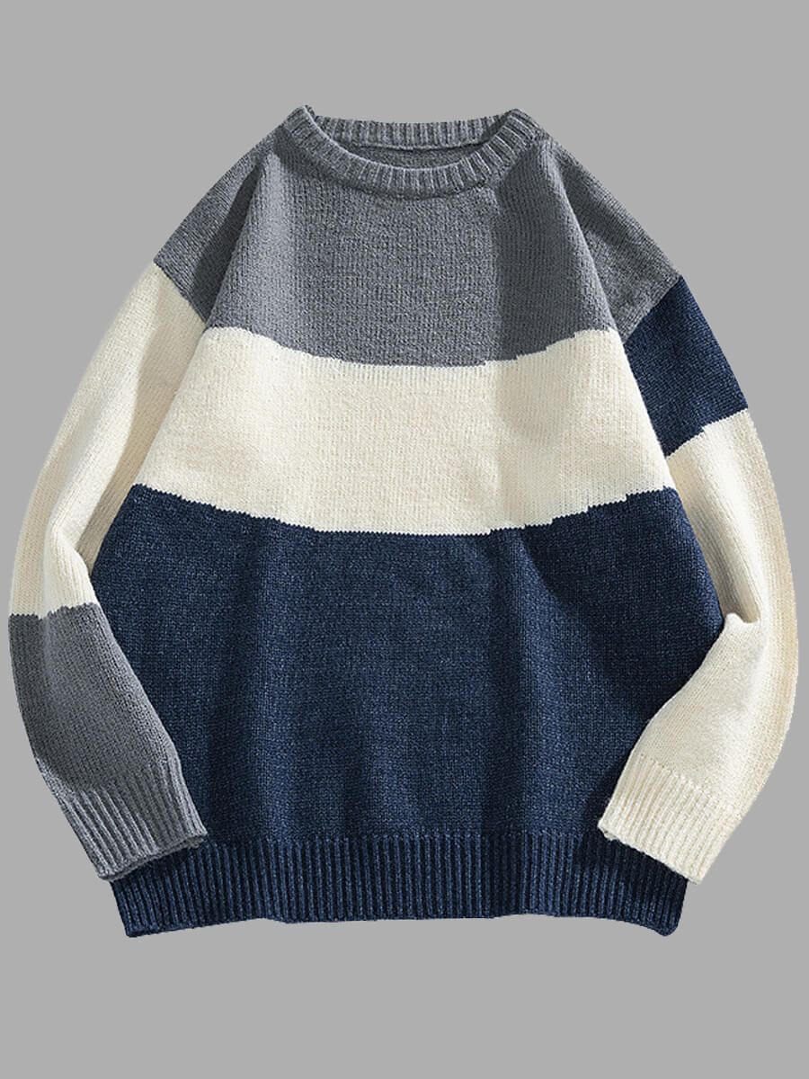

Lovely Casual O Neck Patchwork Blue Men Sweater
