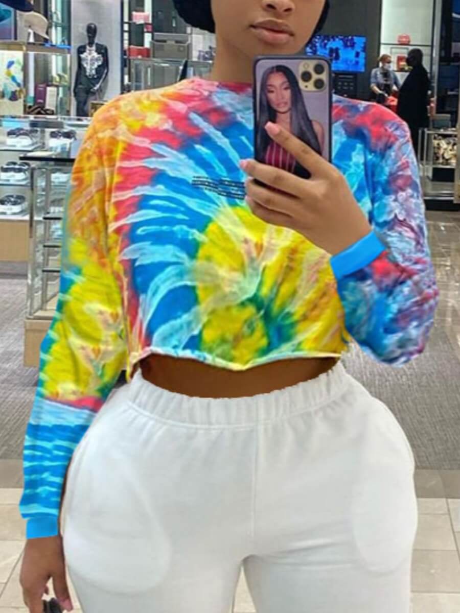 

Lovely Trendy O Neck Tie-dye Multicolor Hoodie(Batch Print), Multi