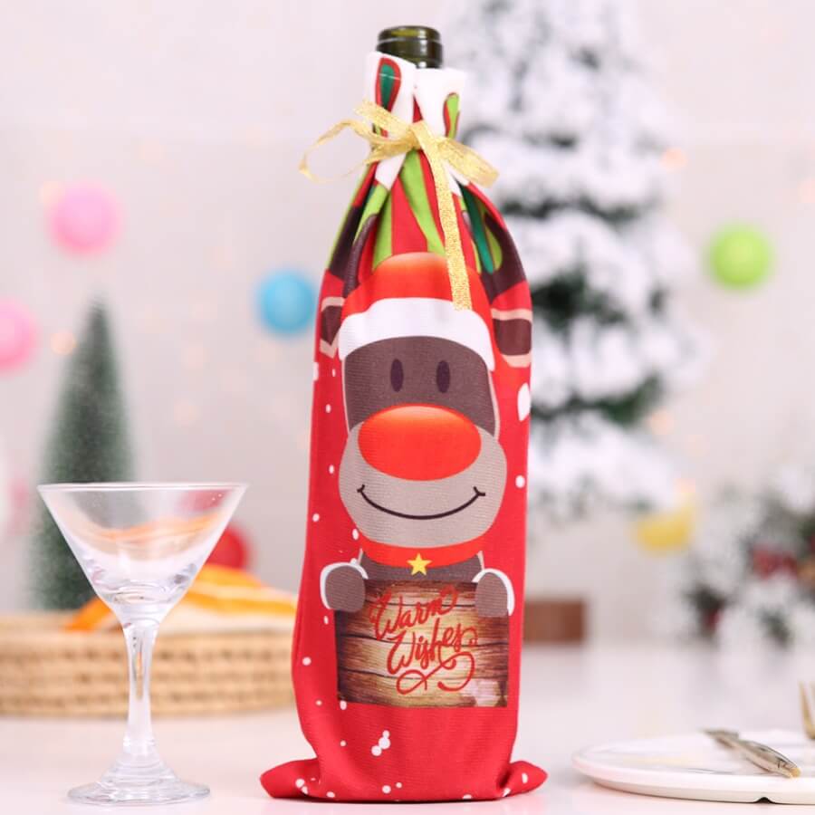 

Lovely Christmas Day Cartoon Print Brown Wine Bag