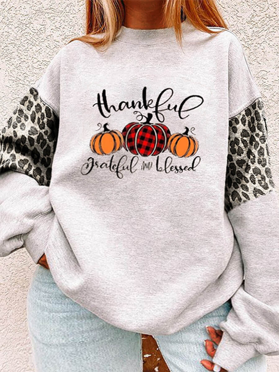 

Lovely Casual O Neck Print Patchwork Grey Plus Size Hoodie
