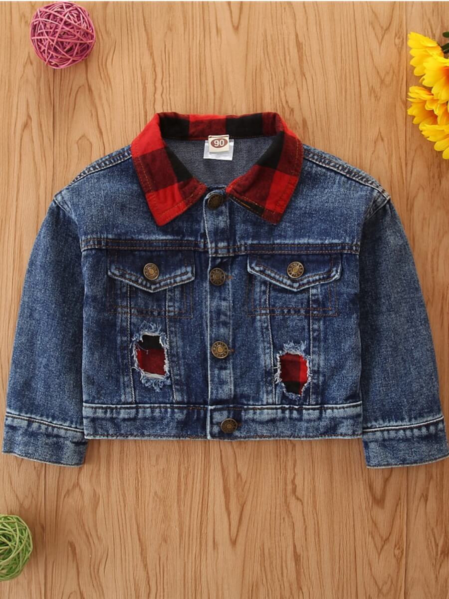 

Lovely Street Shirt Collar Hollow-out Blue Boy Coat
