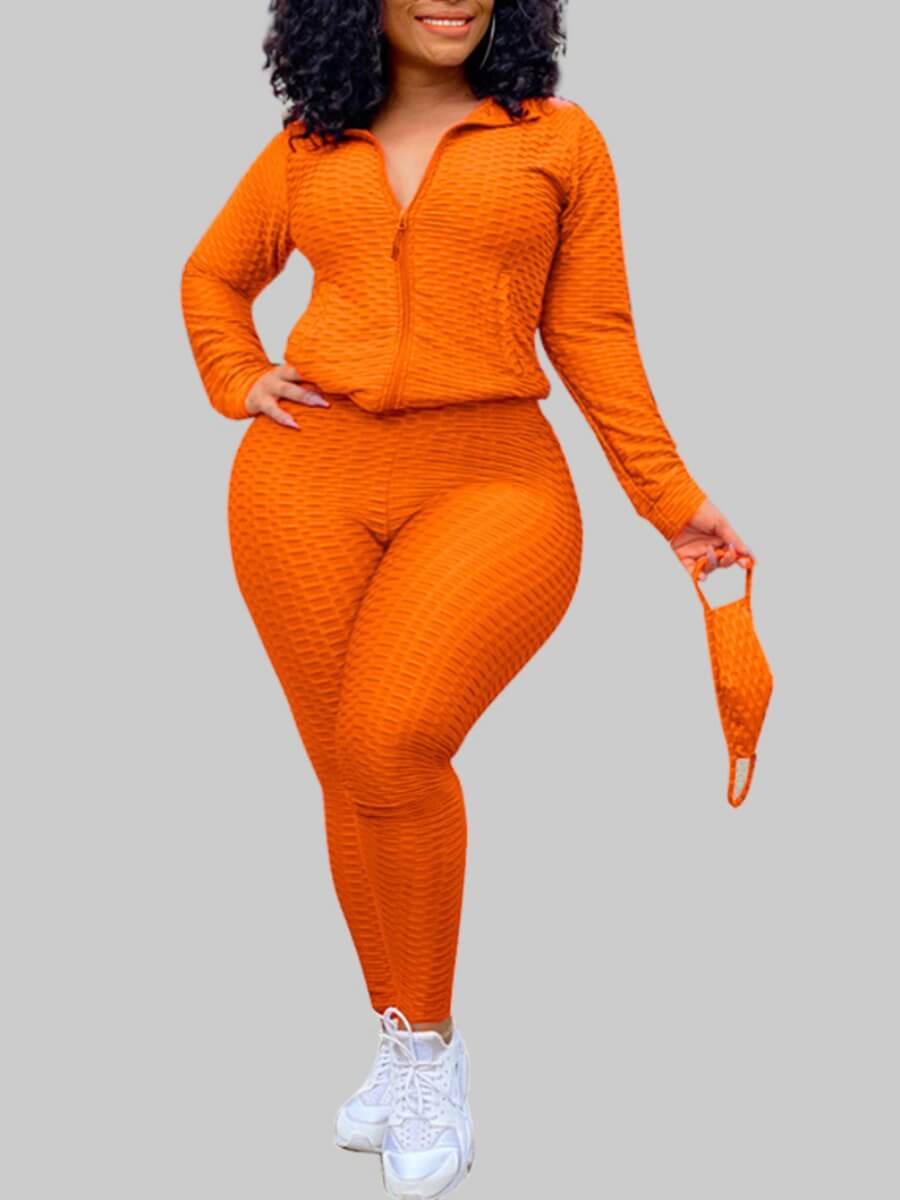 

Lovely Casual Turndown Collar Zipper Design Croci Plus Size Two-piece Pants Set