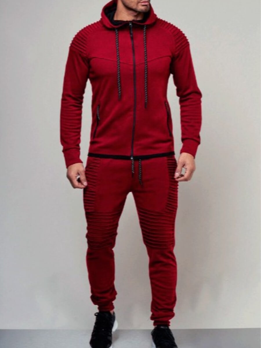 

Lovely Casual Hooded Collar Basic Wine Red Men Two-piece Pants Set