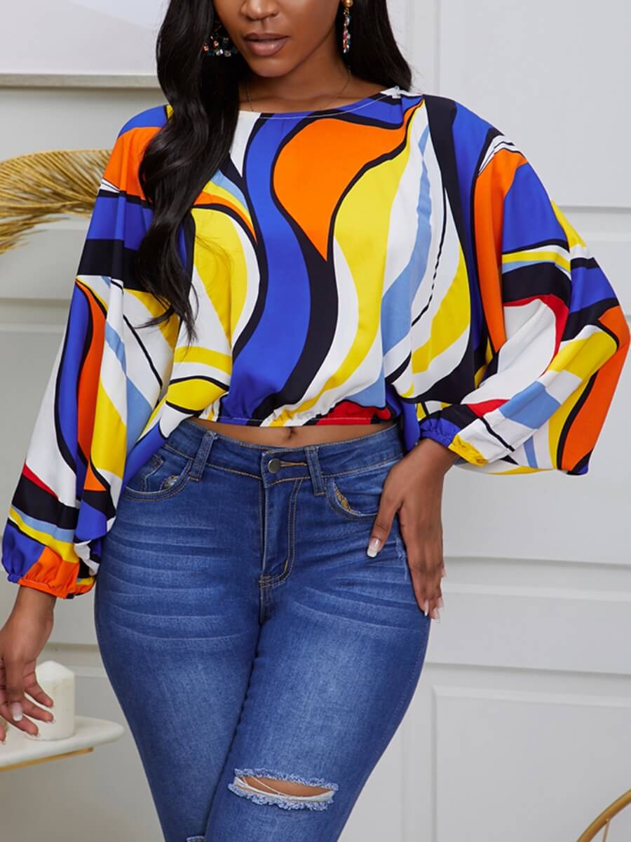 

Lovely Trendy O Neck Print Multicolor Blouse, Multi