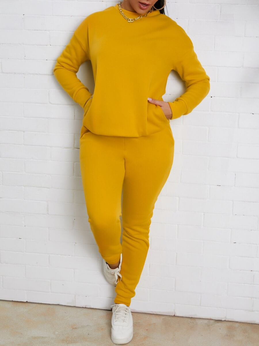 

Lovely Casual O Neck Basic Yellow Two Piece Pants Set