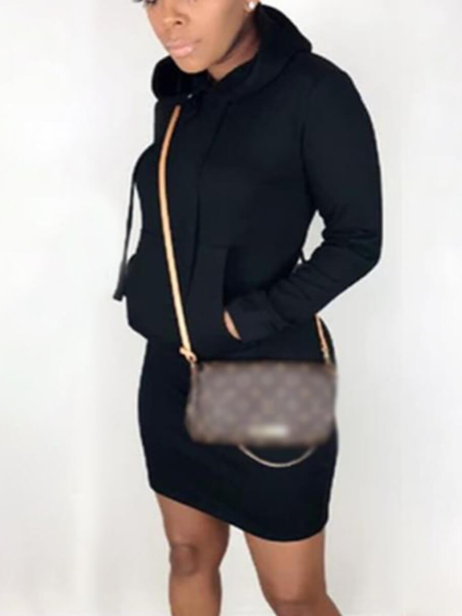 

Lovely Trendy Hooded Collar Basic Black Mini Dress