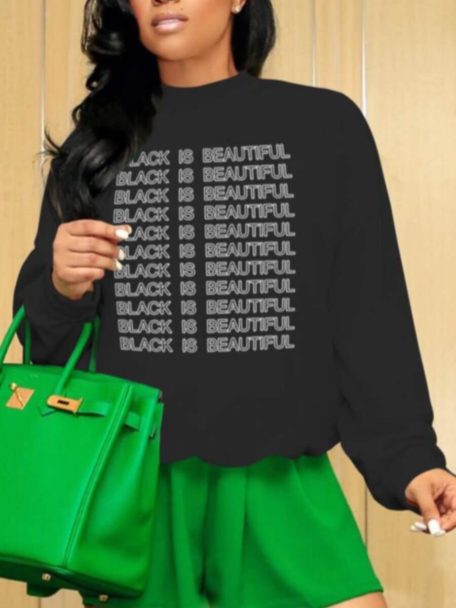 

Lovely Casual O Neck Letter Print Black Hoodie
