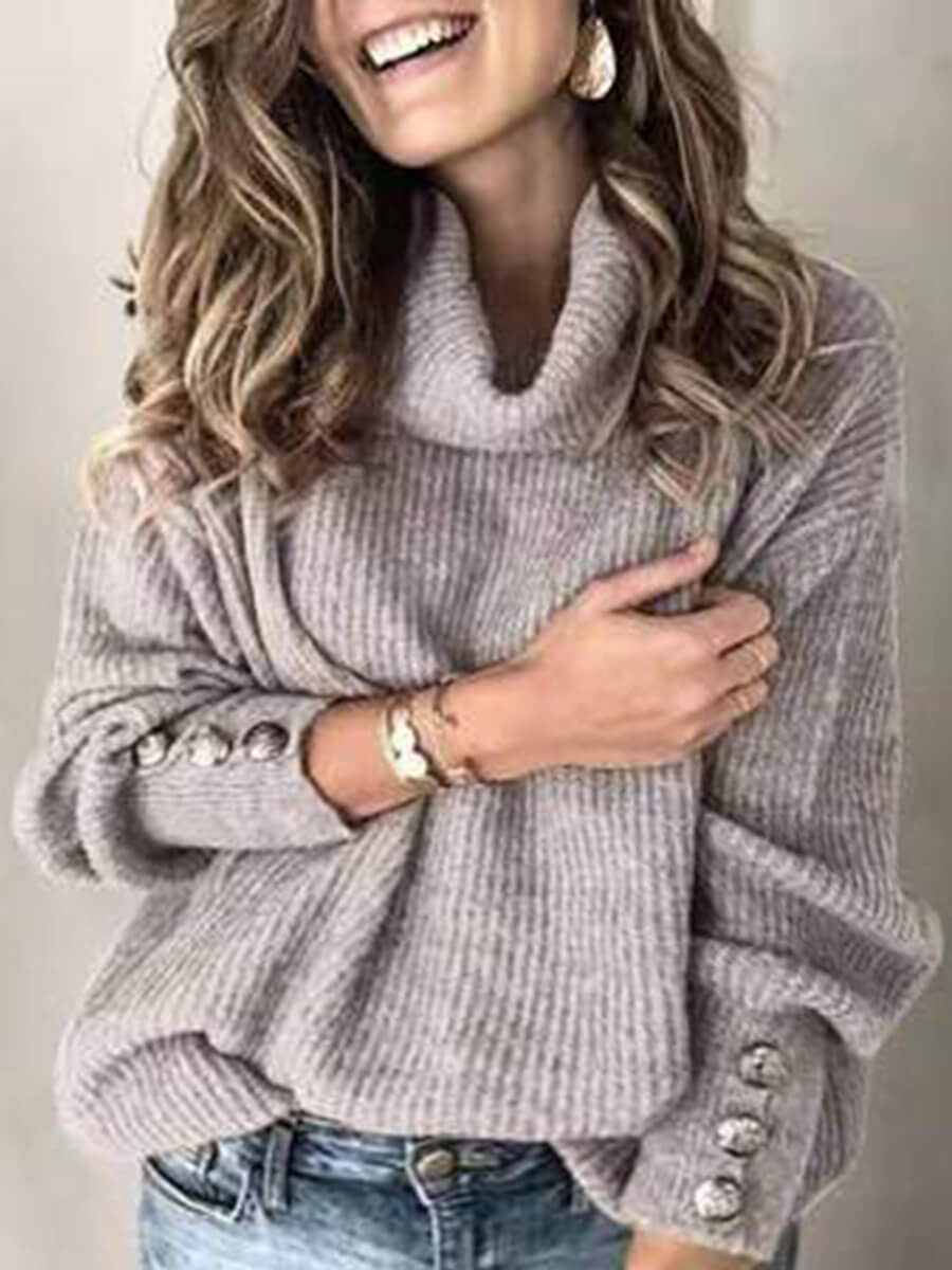 

Lovely Casual Turtleneck Loose Grey Plus Size Sweater