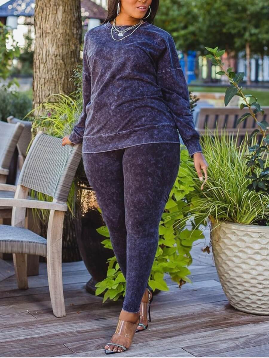 

Lovely Street O Neck Long Sleeve Purple Plus Size Two-piece Pants Set