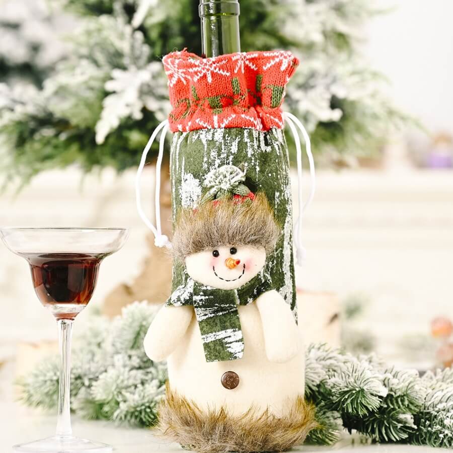 

Lovely Christmas Day Cartoon Green Wine Bag