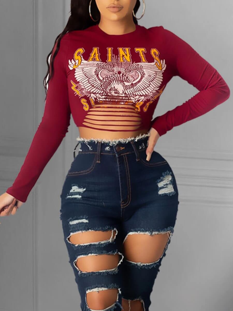 

Lovely Street Letter Print Red T-shirt